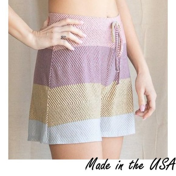 Bucket list Pants - Soft Jersey Mauve Multi Print Striped Shorts
